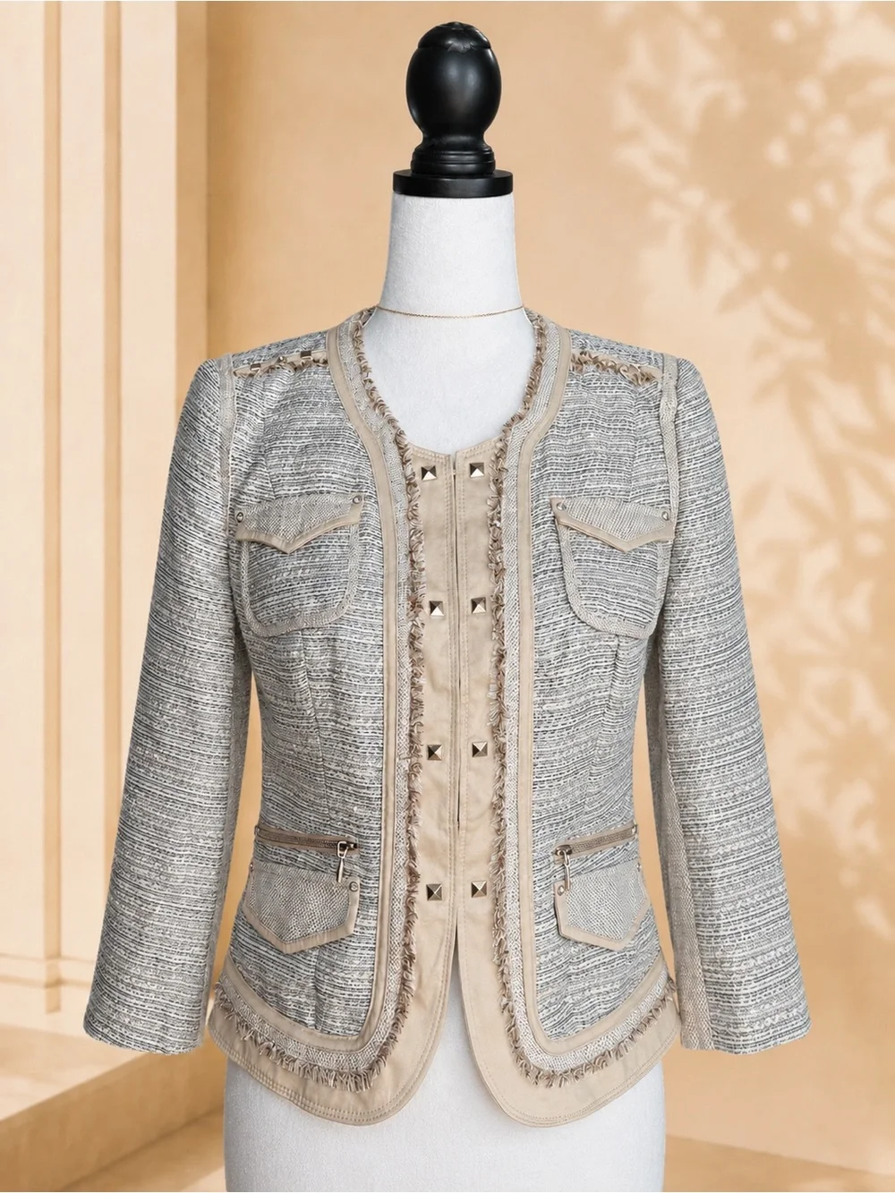 WHBM Metallic Tweed Studded Jacket Size 4